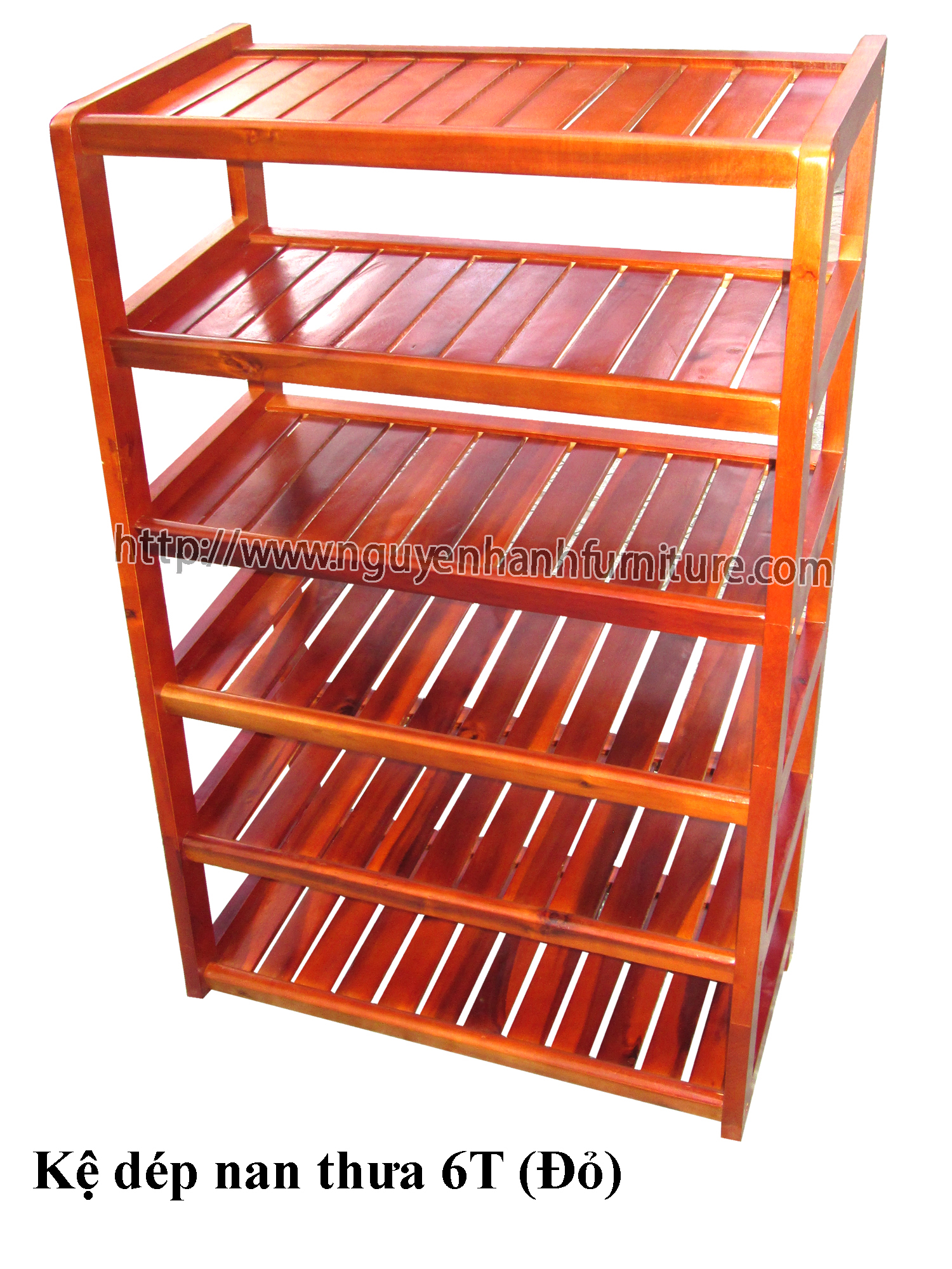Name product: 6 storey Shoeshelf with sparse blades (Red) - Dimensions: 62 x 30 x 98 (H) - Description: Wood natural rubber
